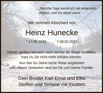 Traueranzeige von Heinz Hunecke von WA