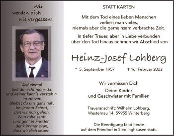 Traueranzeige von Heinz-Josef Lohberg von WA