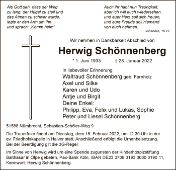 Traueranzeige von Herwig Schönnenberg von WA