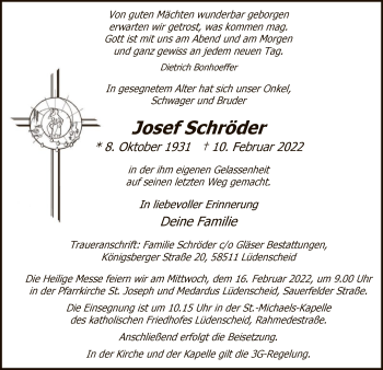 Traueranzeige von Josef Schröder von WA