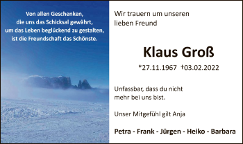 Traueranzeige von Klaus Groß von WA