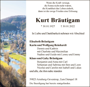 Traueranzeige von Kurt Bräutigam von WA