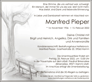 Traueranzeige von Manfred Pieper von WA