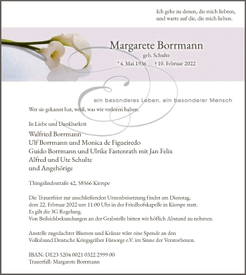 Traueranzeige von Margarete Borrmann von WA