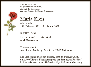 Traueranzeige von Maria Kleis von WA
