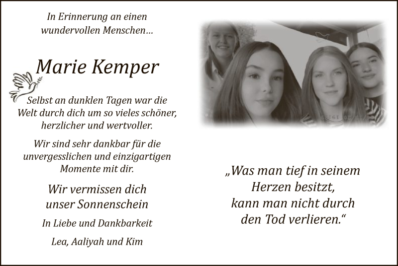  Traueranzeige für Marie Kemper vom 12.02.2022 aus WA