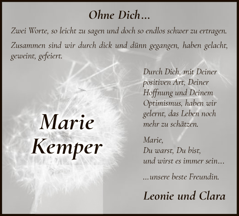  Traueranzeige für Marie Kemper vom 12.02.2022 aus WA