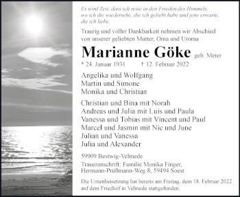 Traueranzeige von Monika Göke von WA