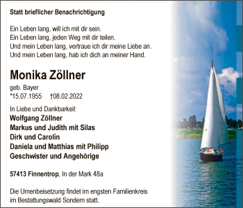 Traueranzeige von Monika Zöllner von WA