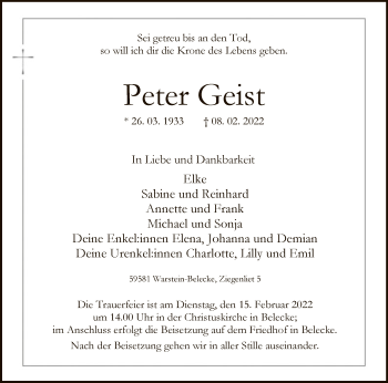Traueranzeige von Peter Geist von WA