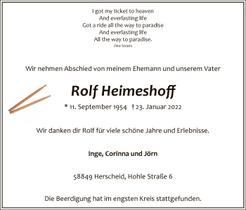 Traueranzeige von Rolf Heimeshoff von WA
