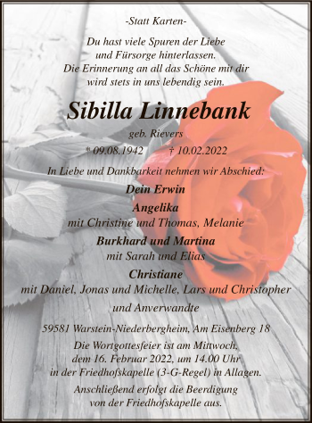 Traueranzeige von Sibilla Linnebank von WA