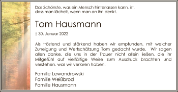 Traueranzeige von Tom Hausmann von WA