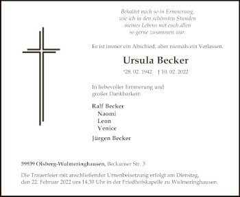 Traueranzeige von Ursula Becker von WA