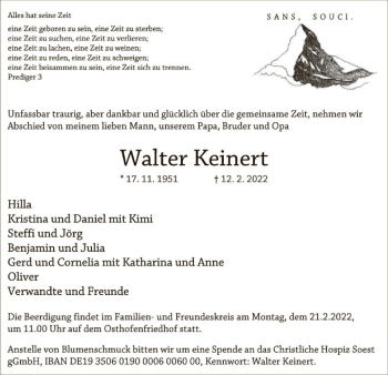 Traueranzeige von Walter Keinert von WA