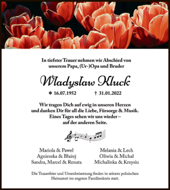Traueranzeige von Wladyslaw Kluck von WA