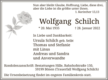 Traueranzeige von Wolfgang Schilch von WA