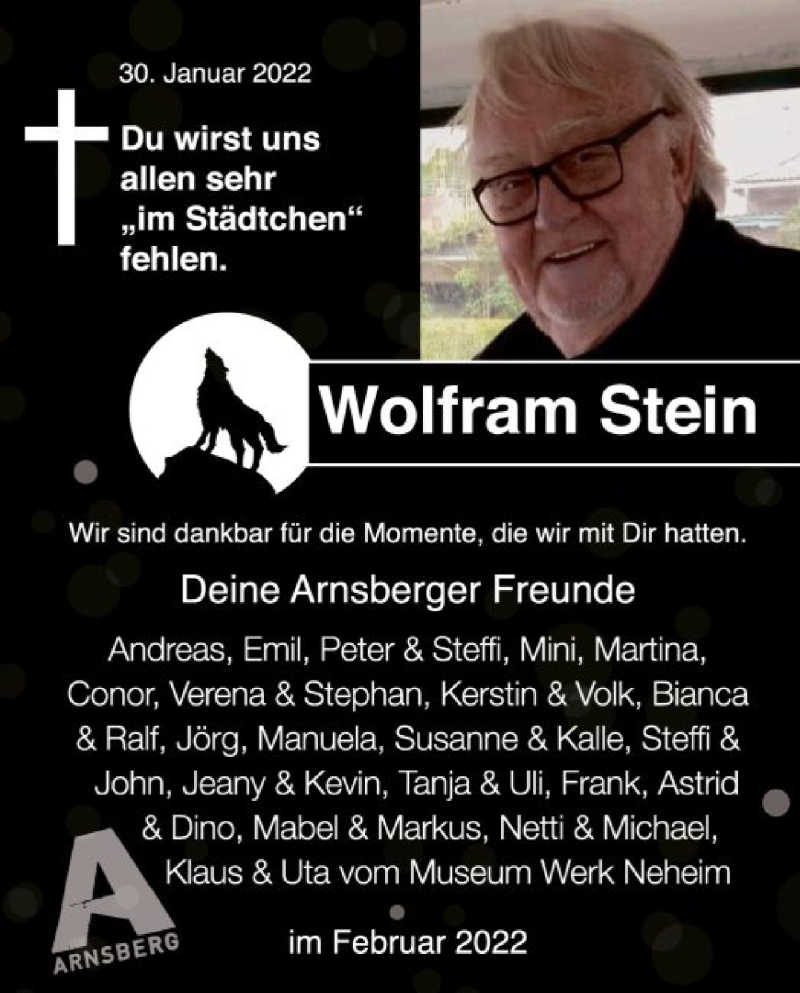  Traueranzeige für Wolfram Stein vom 12.02.2022 aus WA