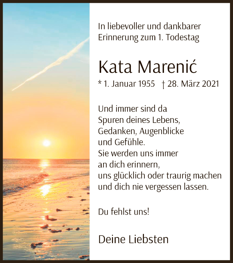  Traueranzeige für Kata Marenic vom 28.03.2022 aus WA
