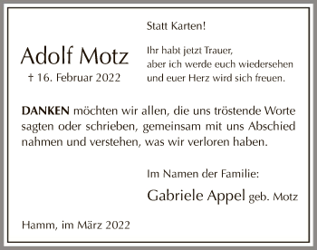 Traueranzeige von Adolf Motz von WA