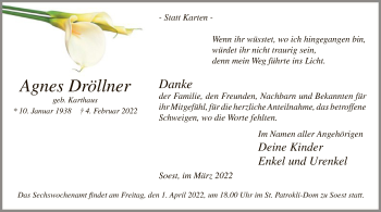 Traueranzeige von Agnes Dröllner von WA
