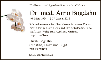 Traueranzeige von Arno Bogdahn von WA