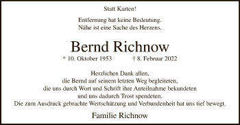 Traueranzeige von Bernd Richnow von WA