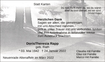 Traueranzeige von Doris Theresia Rapp von WA