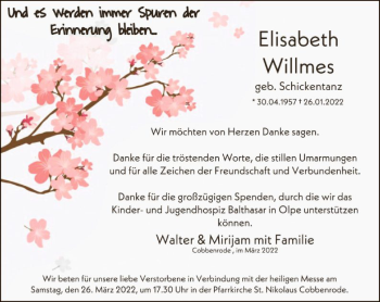 Traueranzeige von Elisabeth Willmes von WA