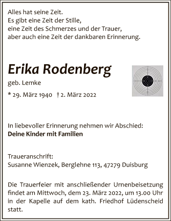 Traueranzeige von Erika Rodenberg von WA