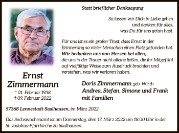 Traueranzeige von Ernst Zimmermann von WA