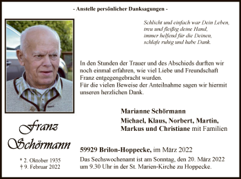 Traueranzeige von Franz Schörmann von WA