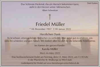 Traueranzeige von Friedel Müller von WA