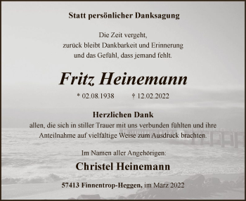 Traueranzeige von Fritz Heinemann von WA