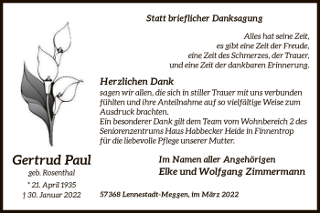 Traueranzeige von Gertrud Paul von WA