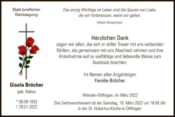 Traueranzeige von Gisela Bröcher von WA
