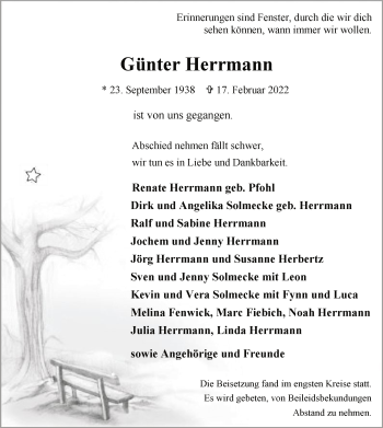Traueranzeige von Günter Herrmann von WA