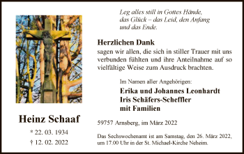 Traueranzeige von Heinz Schaaf von WA