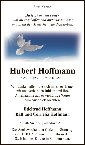 Traueranzeige von Hubert Hoffmann von WA