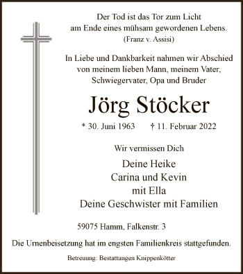 Traueranzeige von Jörg Stöcker von WA