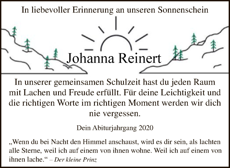  Traueranzeige für Johanna Reinert vom 19.03.2022 aus WA