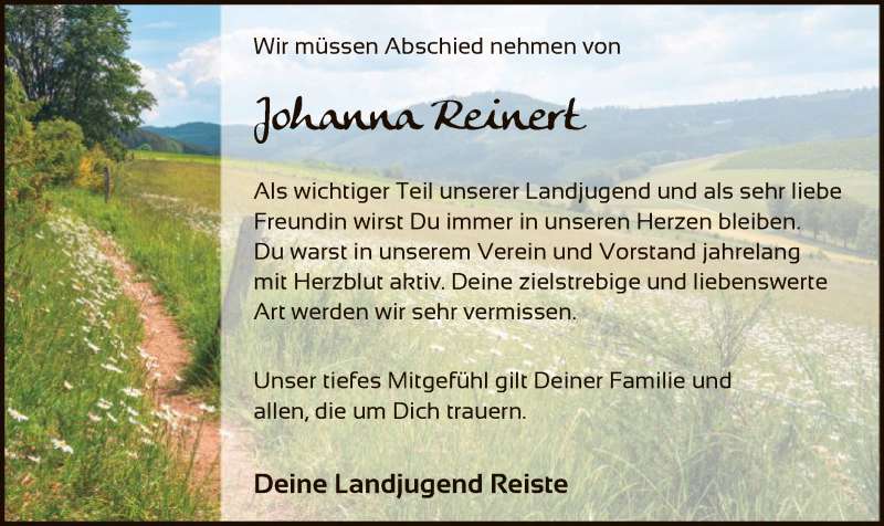  Traueranzeige für Johanna Reinert vom 19.03.2022 aus WA