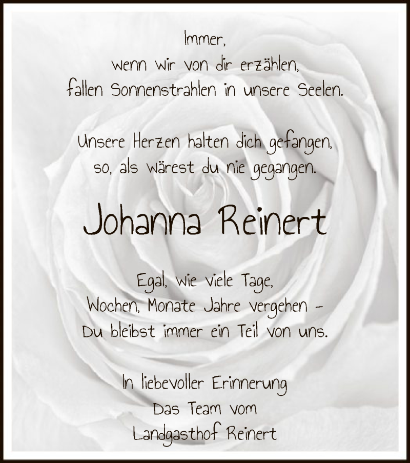 Traueranzeige für Johanna Reinert vom 19.03.2022 aus WA