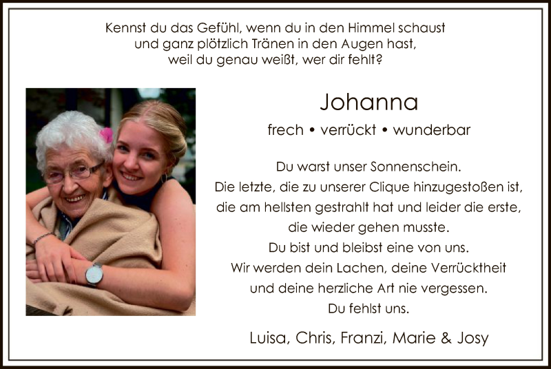  Traueranzeige für Johanna Reinert vom 19.03.2022 aus WA