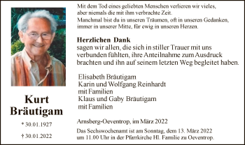 Traueranzeige von Kurt Bräutigam von WA