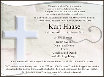 Traueranzeige von Kurt Haase von WA