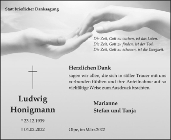 Traueranzeige von Ludwig Honigmann von WA