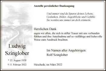 Traueranzeige von Ludwig Szinglober von WA