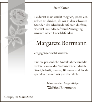 Traueranzeige von Margarete Borrmann von WA