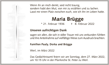Traueranzeige von Maria Brügge von WA